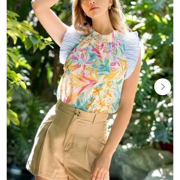 THML multi color floral top with ruffle sleeves used - worn 1 time - Picture 1 of 3